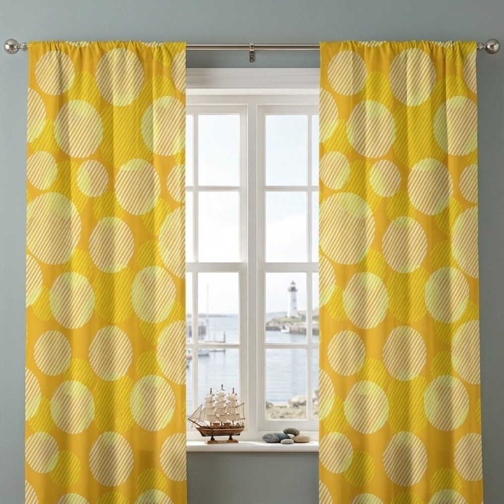 Ambesonne Yellow Striped Circle Window Curtains 2 Panel Set 56x84 Rod Pocket MCM